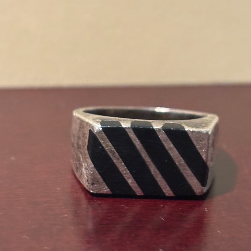 Men's Black and Silver Ring
